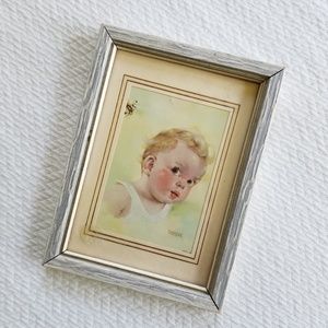 Vintage Framed Pink Cheeked Baby Boy Wall Art